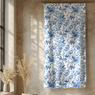 Couverture Sherpa Élégante Collection Maison Fleurs Toile de Jouy Bl