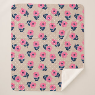Couverture Sherpa Élégante Fleurs roses Motif Pois beige