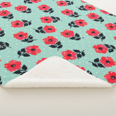 Couverture Sherpa Elégante Fleurs rouges Aqua Blue Motif Pois (3/4)
