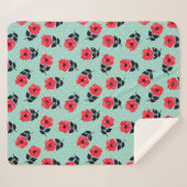 Couverture Sherpa Elégante Fleurs rouges Aqua Blue Motif Pois (Devant (Horizontal))