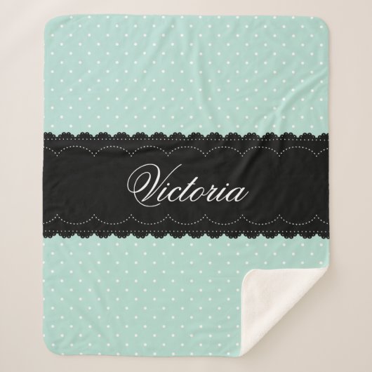 Couverture Sherpa Elégante Monnaie Bleue Polka Dot Noir Dentelle Nom (Devant)
