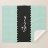 Couverture Sherpa Elégante Monnaie Bleue Polka Dot Noir Dentelle Nom (Devant (Horizontal))