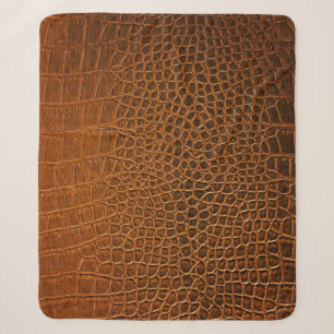 Couverture Sherpa Élégante texture en cuir de crocodile marron.