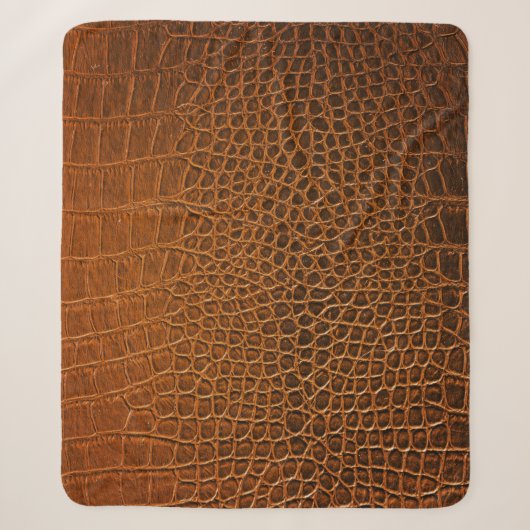 Couverture Sherpa Élégante texture en cuir de crocodile marron. (Devant)