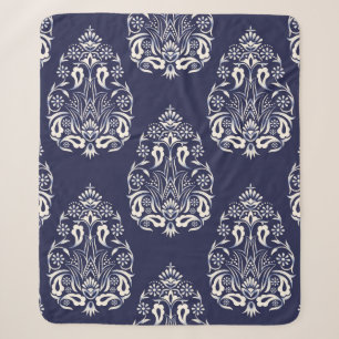 Couverture Sherpa élément motif transparent damassé bleu