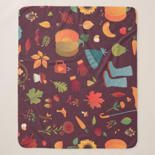 Couverture Sherpa Éléments d'automne, arrière - plan sombre, vintage