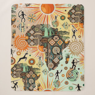 Couverture Sherpa Éléments de motif décoratif tribal de carte d'Afri