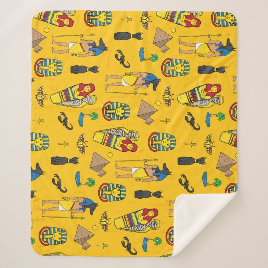 Couverture Sherpa éléments égyptiens, Anubis, motif pyramides. (Devant)