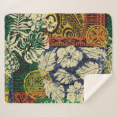 Couverture Sherpa Éléments tribaux hawaïens et tissu hibiscus (Devant (Horizontal))