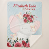 Couverture Sherpa Eléphant aux fleurs de marron bordeaux + Nom (Devant)
