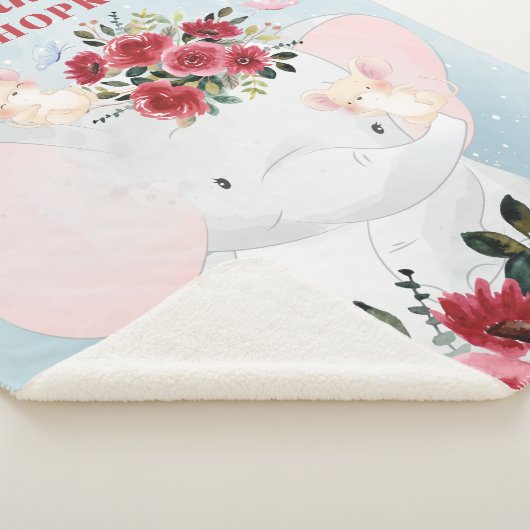 Couverture Sherpa Eléphant aux fleurs de marron bordeaux + Nom (3/4)