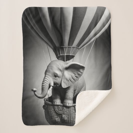 Couverture Sherpa Elephant bébé dans un ballon à air chaud (Devant)