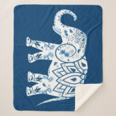 Couverture Sherpa Éléphant Bleu à Motif Orné (Devant)
