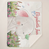 Couverture Sherpa Eléphant mignon aux oiseaux Mélange paysage floral (Devant)