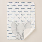 Couverture Sherpa Éléphant Personnalisé Navy Nom Bleu Garçon (Devant)