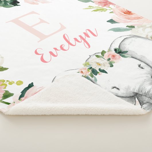 Couverture Sherpa Eléphante florale rose (3/4)