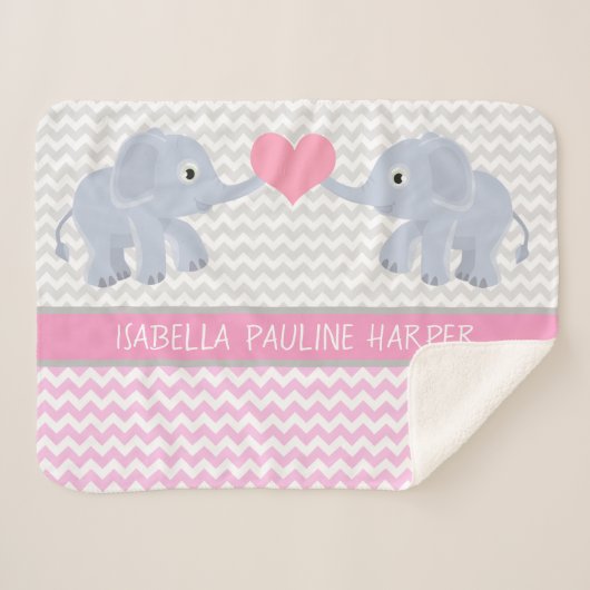 Couverture Sherpa Eléphants sur Chevron (Devant (Horizontal))