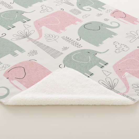 Couverture Sherpa Eléphants verts rose moderne (3/4)