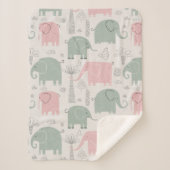 Couverture Sherpa Eléphants verts rose moderne (Devant)