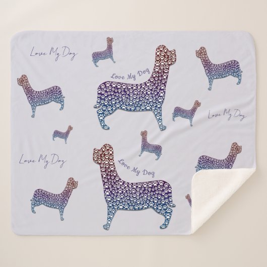 Couverture Sherpa Embossed Indigo Gradient Paw Print Dog Outline (Devant (Horizontal))