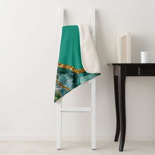 Couverture Sherpa Emerald Green & Gold Agate Parties scintillant (En situation)