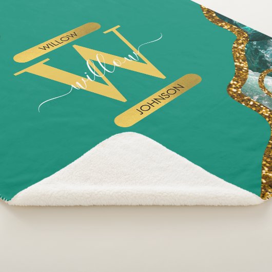 Couverture Sherpa Emerald Green & Gold Agate Parties scintillant Mon (3/4)