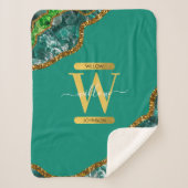 Couverture Sherpa Emerald Green & Gold Agate Parties scintillant Mon (Devant)