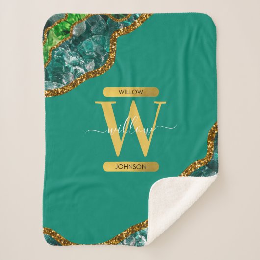 Couverture Sherpa Emerald Green & Gold Agate Parties scintillant Mon (Devant)