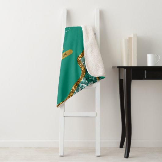 Couverture Sherpa Emerald Green & Gold Agate Parties scintillant Mon (En situation)