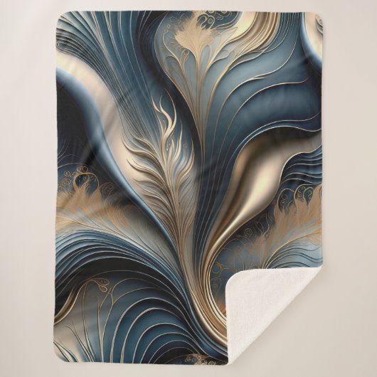 Couverture Sherpa Emerald Whisper - Art Abstrait Turquoise et or (Devant)