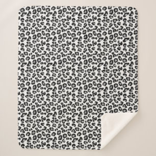 Couverture Sherpa empreinte de léopard en noir et blanc avec gris /