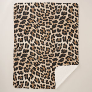 Couverture Sherpa Empreinte de léopard noir crème chic