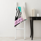 Couverture Sherpa Empreinte de léopard, Zebra Print, Bleu, Votre nom (En situation)