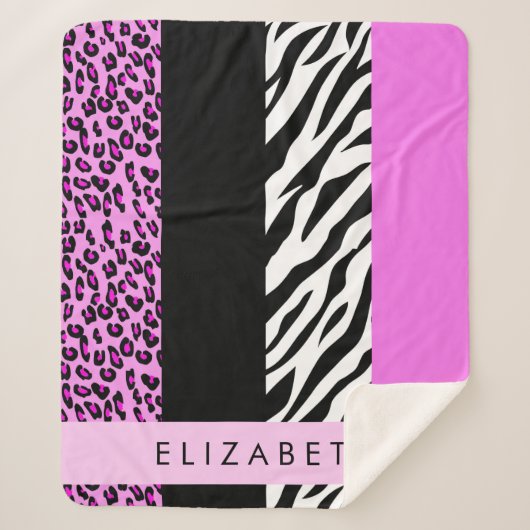 Couverture Sherpa Empreinte de léopard, Zebra Print, Rose, Votre nom (Devant)