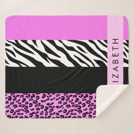 Couverture Sherpa Empreinte de léopard, Zebra Print, Rose, Votre nom (Devant (Horizontal))
