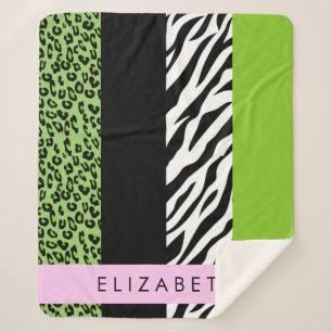 Couverture Sherpa Empreinte de léopard, Zebra Print, Vert, Votre nom