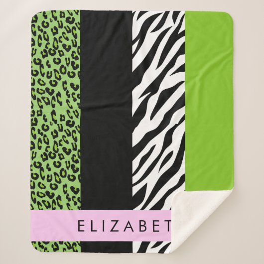 Couverture Sherpa Empreinte de léopard, Zebra Print, Vert, Votre nom (Devant)