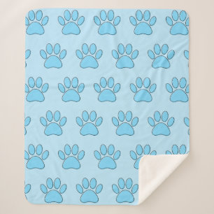 Couverture Sherpa Empreintes de pattes chiots en bleu bébé