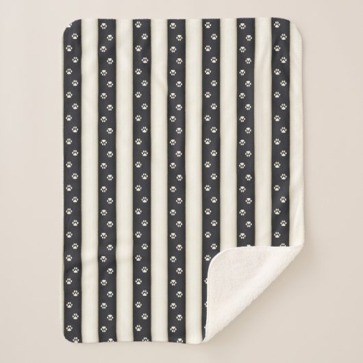 Couverture Sherpa Empreintes de pattes de chats Noir & Antique Blanc (Devant)