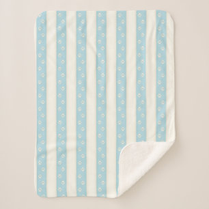 Couverture Sherpa Empreintes de pattes de chien Bleu pâle et rayures
