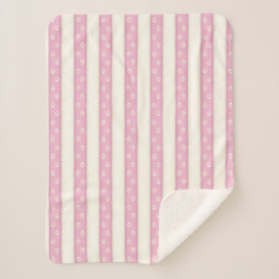 Couverture Sherpa Empreintes de pattes de chien rose & rayures blanc