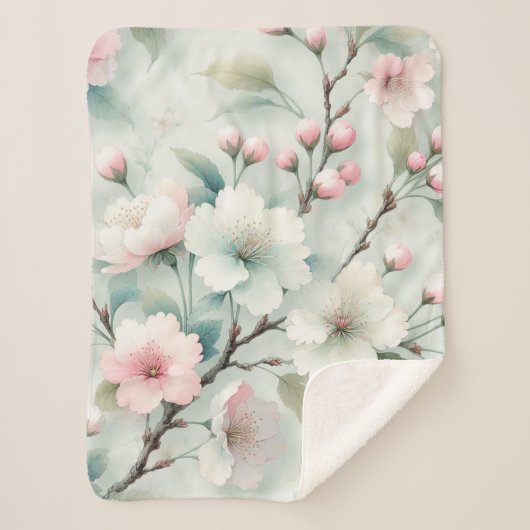 Couverture Sherpa en fleurs de cerisiers (Devant)