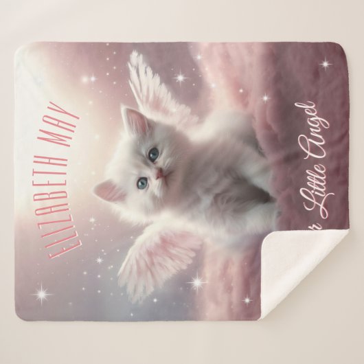 Couverture Sherpa Enchanter Kitten rose avec ailes d'ange (Devant (Horizontal))