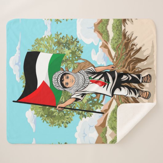 Couverture Sherpa Enfant avec Keffiyeh Palestine Drapeau et olivier (Devant (Horizontal))