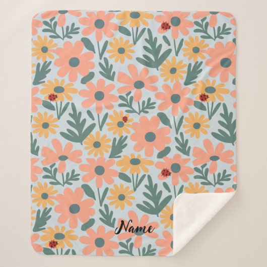 Couverture Sherpa Enfants Cute Ladybug Polka dot Daisy Flower Motif (Devant)