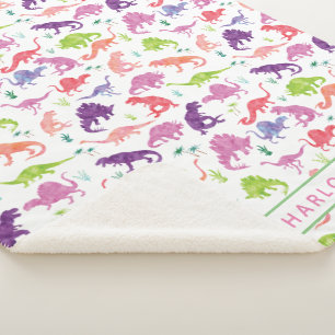 Couverture Sherpa Enfants Dinosaures personnalisées Pink Purple Girl