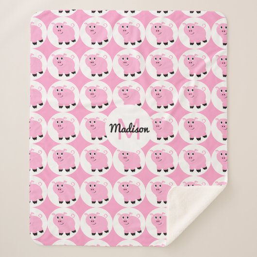 Couverture Sherpa Enfants monogrammes Cochon rose Cochon Motif Porcs (Devant)