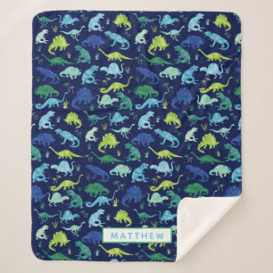 Couverture Sherpa Enfants Personnalisés Dinosaur Blue Green Boys Mot
