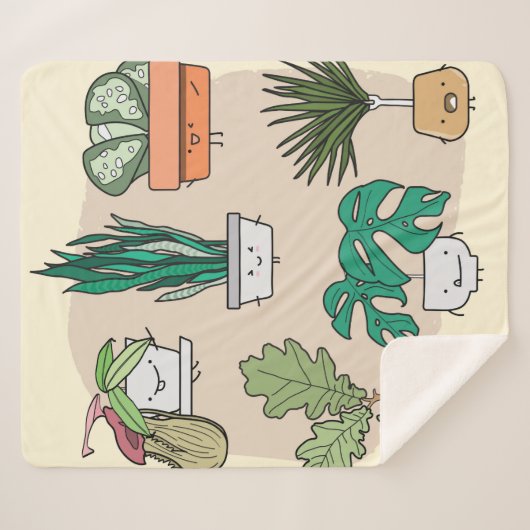 Couverture Sherpa Ensemble de plantes de maison mignons dans des pot (Devant (Horizontal))