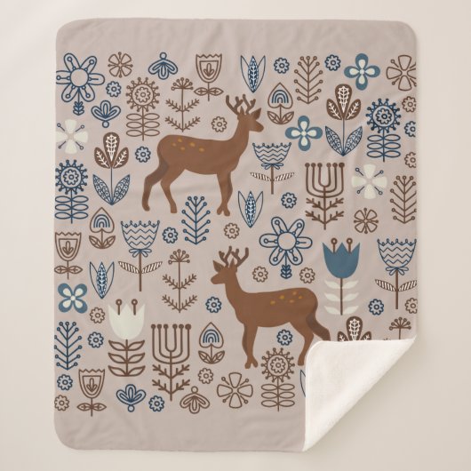 Couverture Sherpa Ensemble d'éléments floraux de style scandinave,  (Devant)